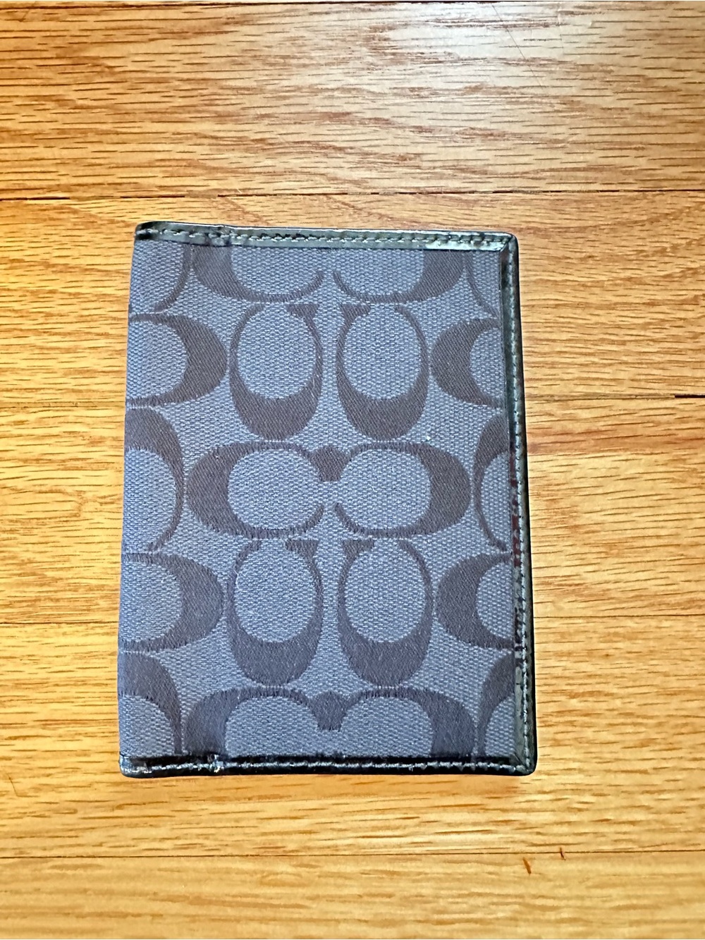 Coach Signature C Black Gray Canvas Passport Holder Travel Wallet